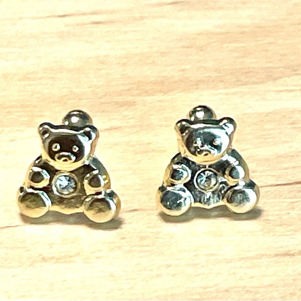 14KT Gold Teddy Bear Stud Earrings with Screw back ball